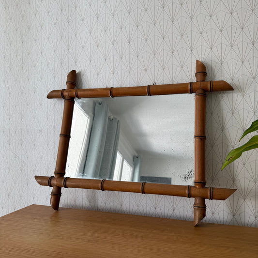 Vintage French wood faux bamboo  WALL-HANGING MIRROR 03072514