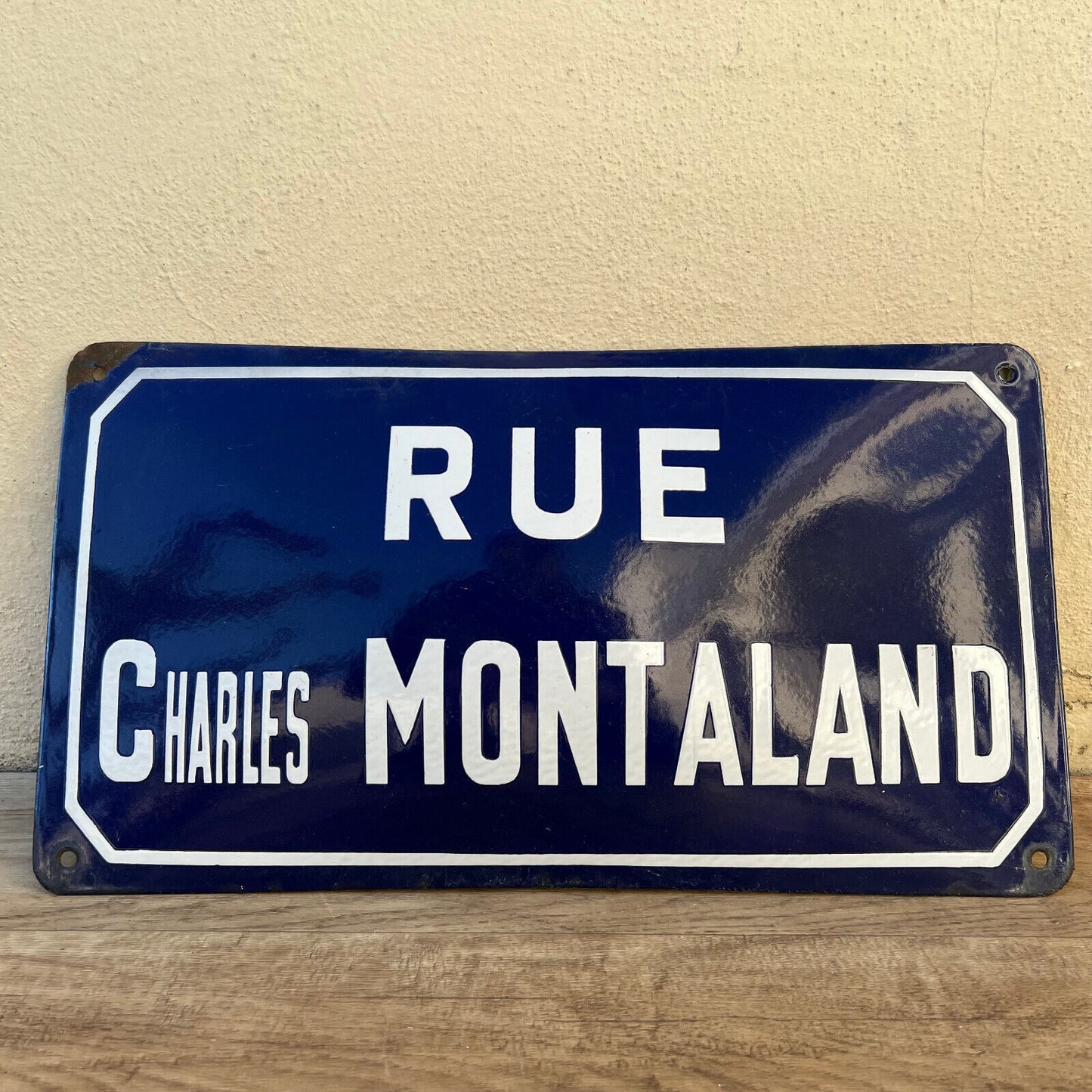 Old French Street Enameled Sign Plaque Arched Bombed - vintage MONTALAND 0903252 - Fleamarketfrance