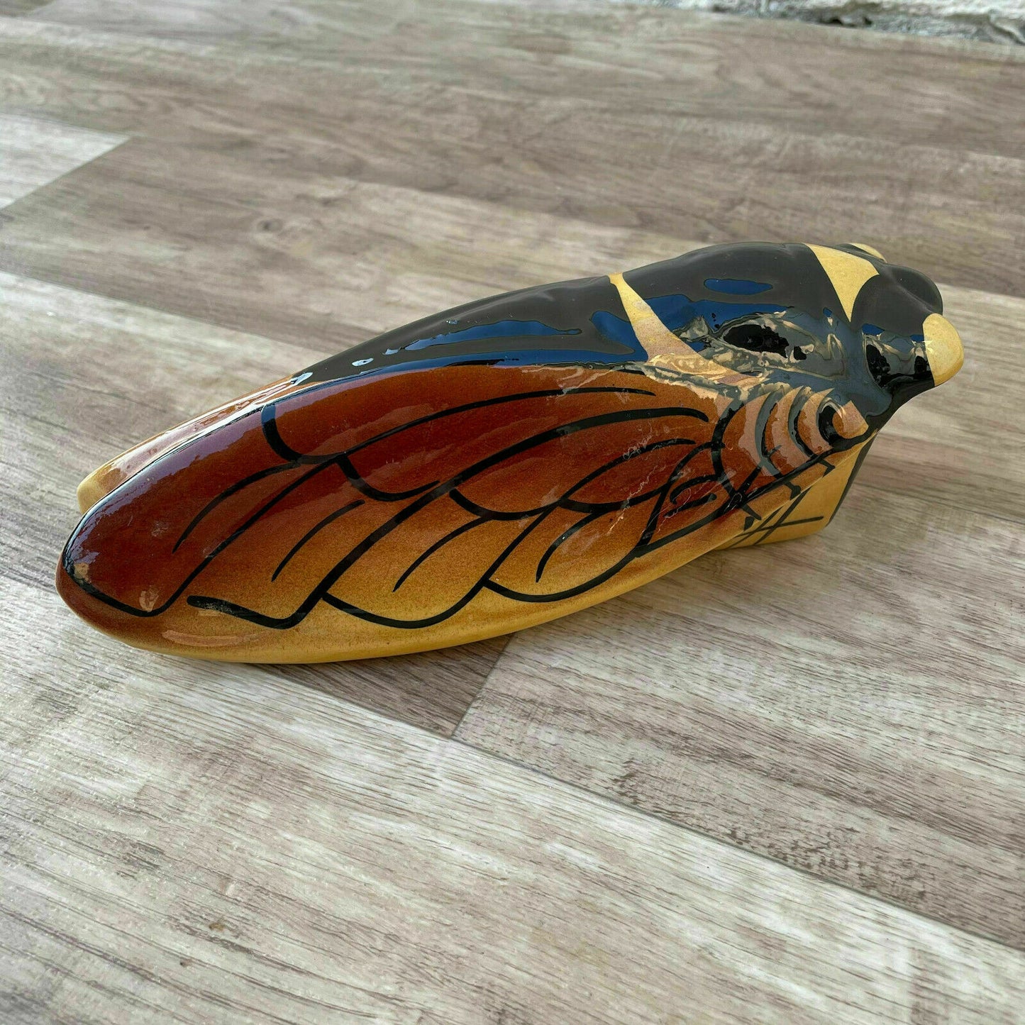 Vintage French Majolica Cicada Wall Pocket Vase Provence 1960s 27122021 Unmarked