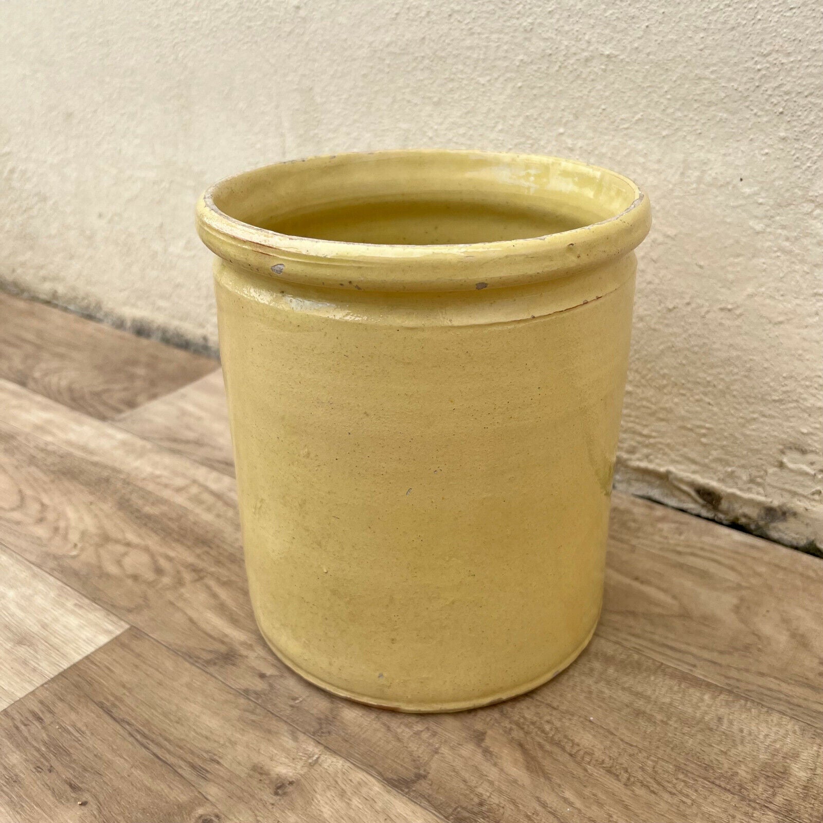 HANDMADE GLAZED YELLOW ANTIQUE FRENCH CONFIT POT TERRACOTTA 8 1/2" 22042225 - Fleamarketfrance