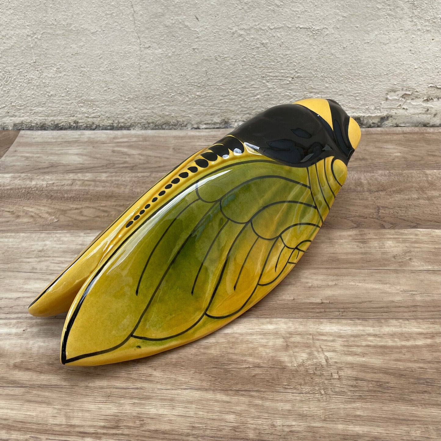 Vintage French Majolica Cicada Wall Pocket Vase Provence Big 1803251 Unmarked