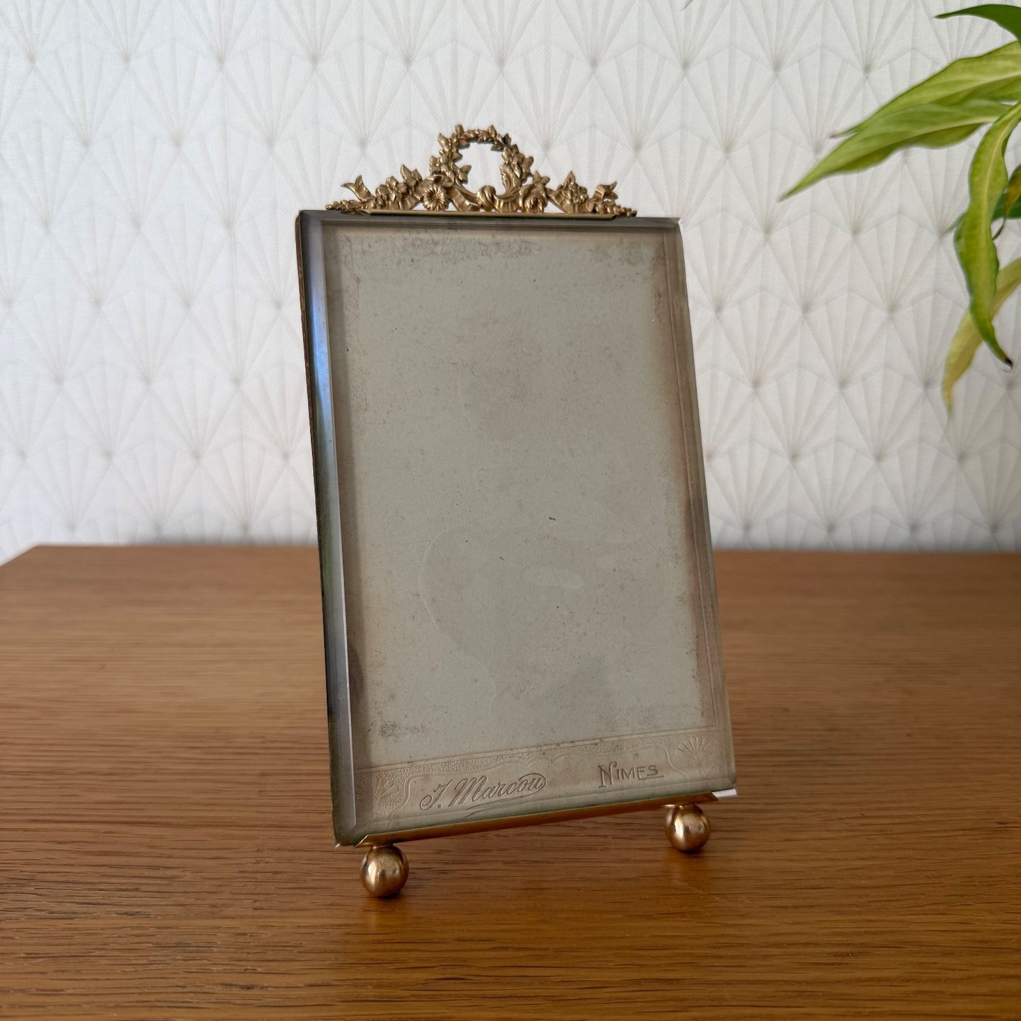 French Antique Brass Photo Frame Floral Crest Glass Standing 27062615 Fleamarketfrance