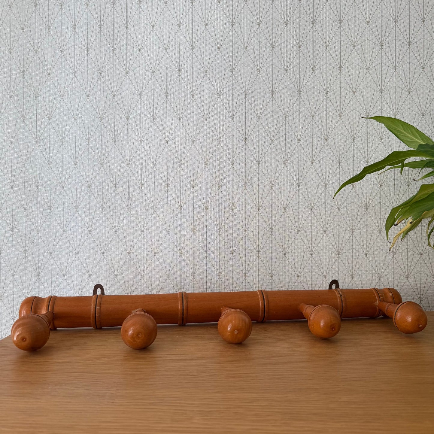 Antique Wooden French Coat Hook Hat 5 Pegs Hanger Faux Bamboo rack 03072510