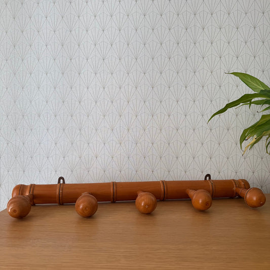 Antique Wooden French Coat Hook Hat 5 Pegs Hanger Faux Bamboo rack 03072510