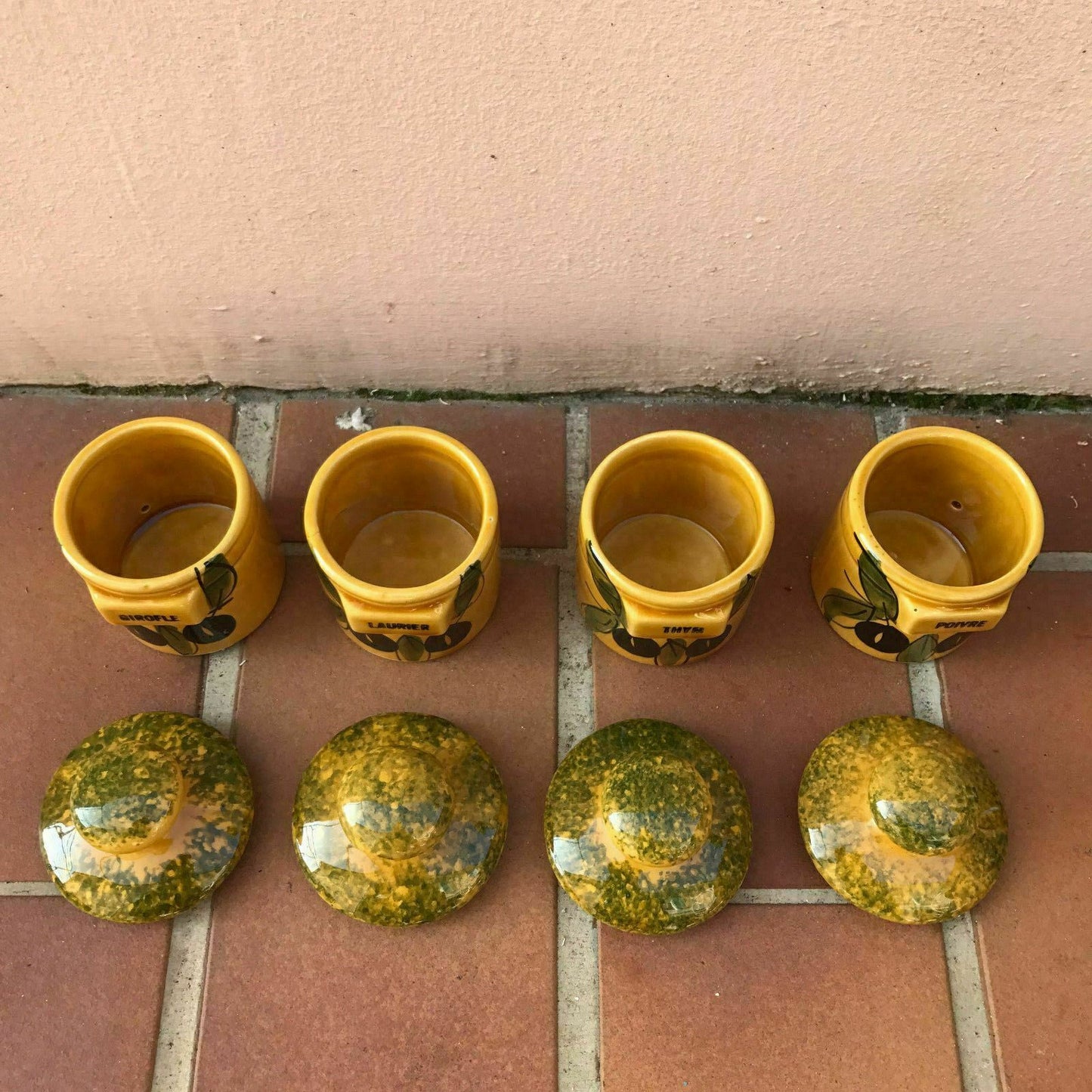 French Pottery Herb Canisters Kitchen Spice Jars Hand Painted Vintage 12041716 Fleamarketfrance