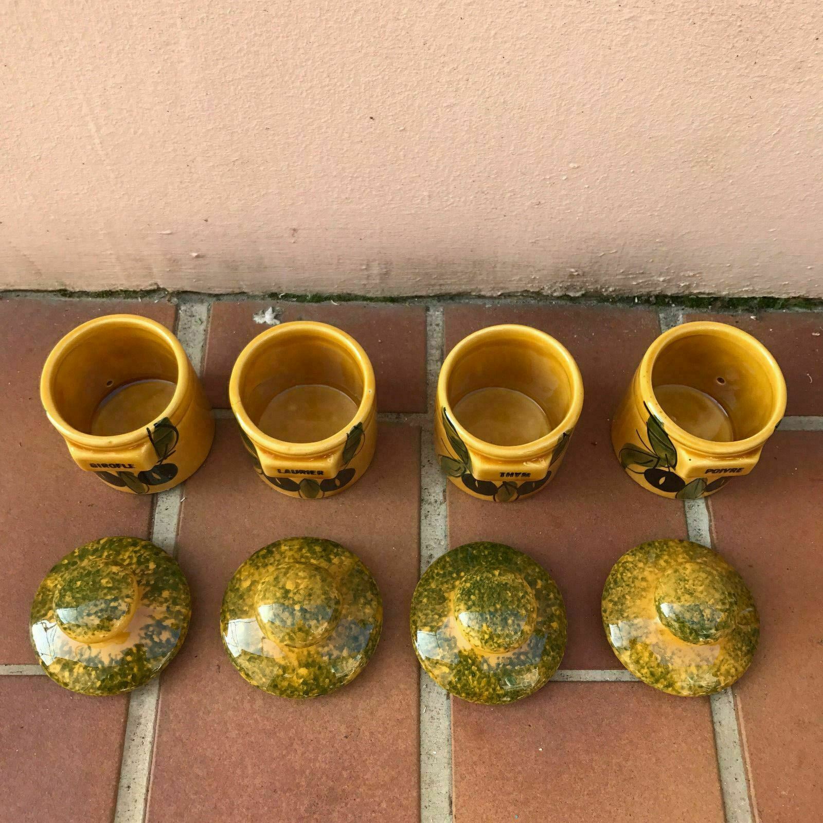 French Pottery Herb Canisters Kitchen Spice Jars Hand Painted Vintage 12041716 Fleamarketfrance