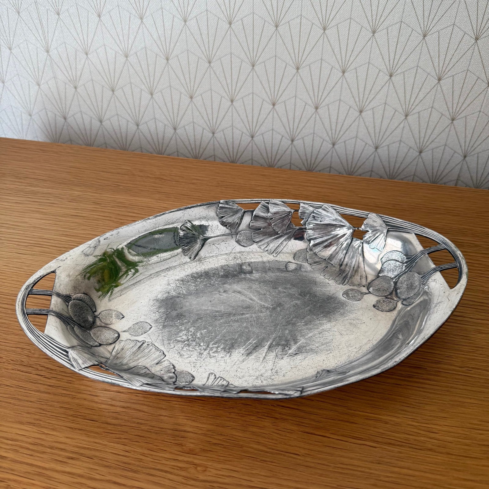French Art Nouveau Silver Plated Serving Tray Ginkgo Leaves 1807254 Unbranded