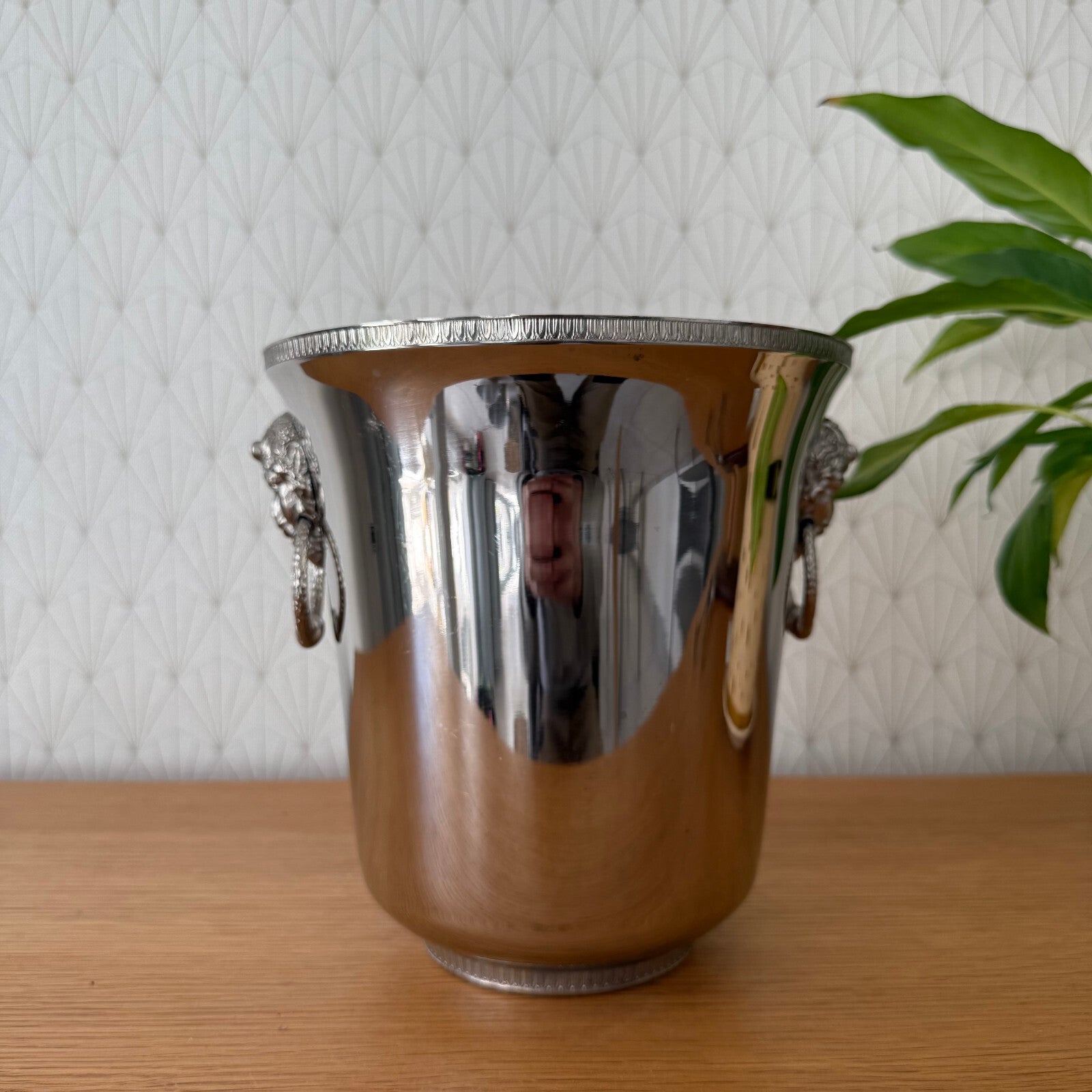 French Silver Plated Ice Bucket Lion Head Handles Champagne Cooler 0904259 Fleamarketfrance