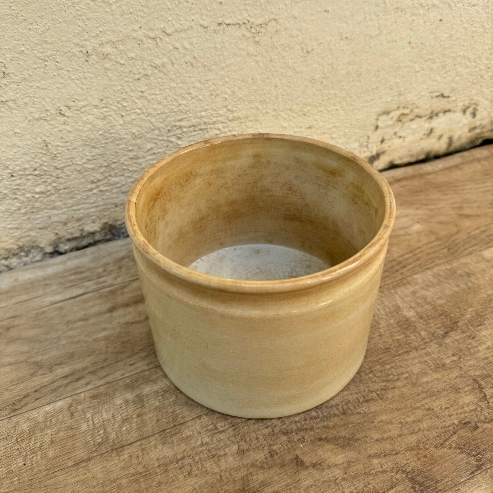 HANDMADE GLAZED White beige FRENCH CONFIT JAM POT SMALL CREIL MONTEREAU 09072412 - Fleamarketfrance