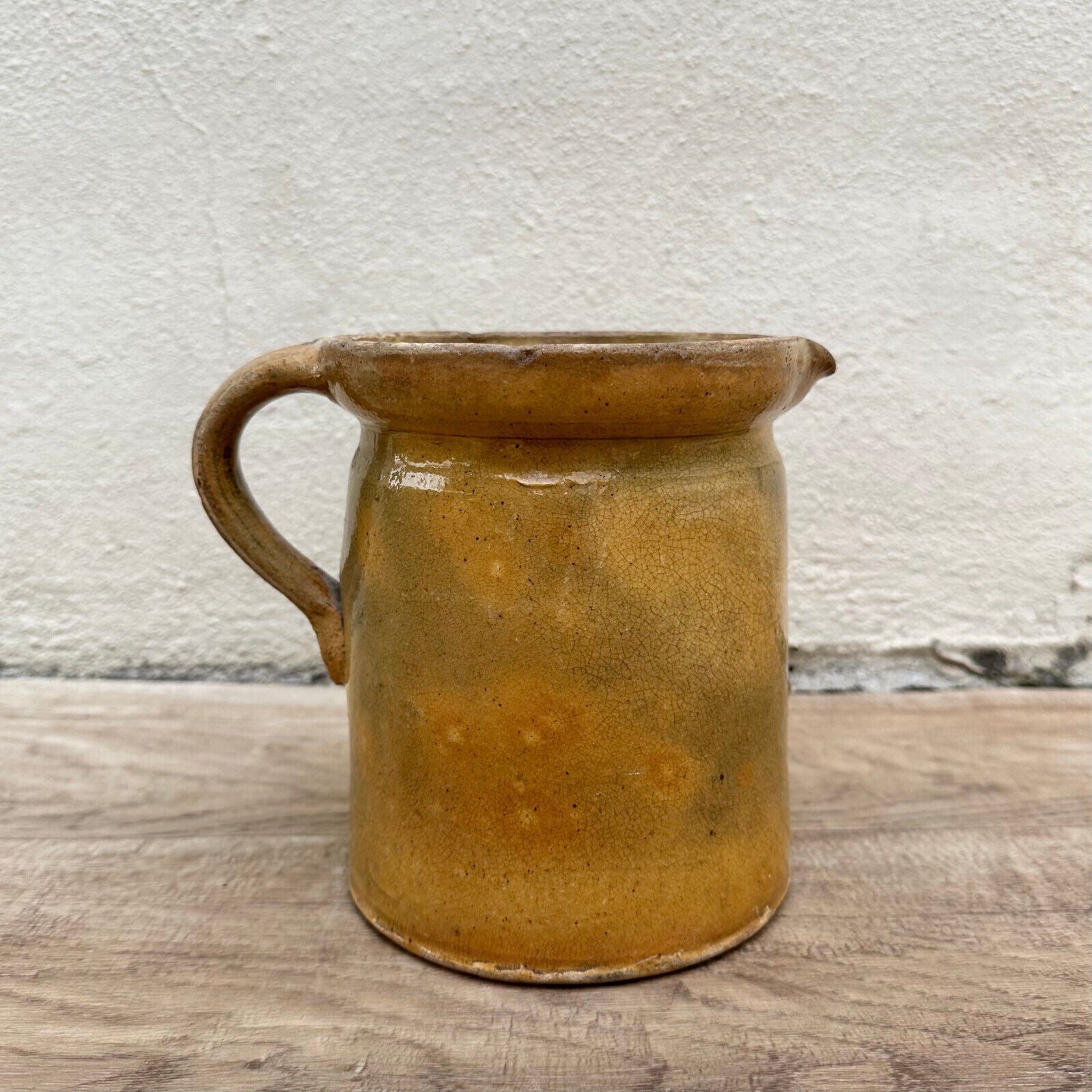 HANDMADE GLAZED YELLOW GREEN VINTAGE FRENCH PITCHER SAVOIE 1611237 - Fleamarketfrance