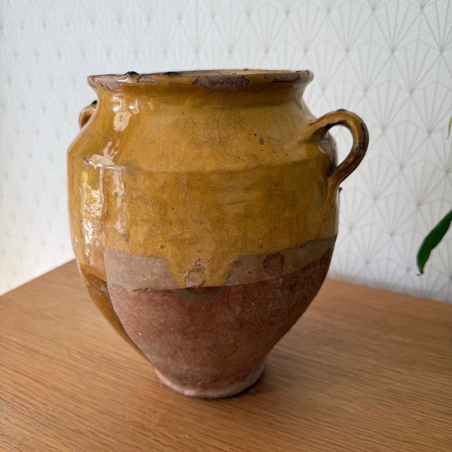 French Confit Pot Antique Terracotta Pottery Vessel 10" Yellow 1101253 Unmarked