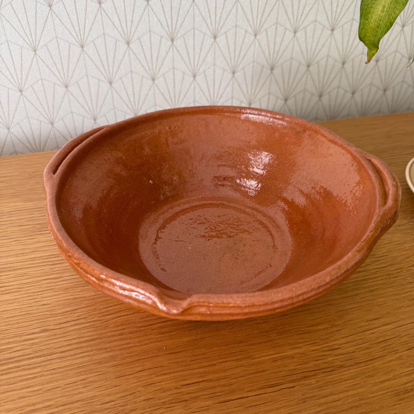 VINTAGE FRENCH GLAZED TERRACOTTA SALAD MIXING BOWL TIAN  NOT FRERES 04062515