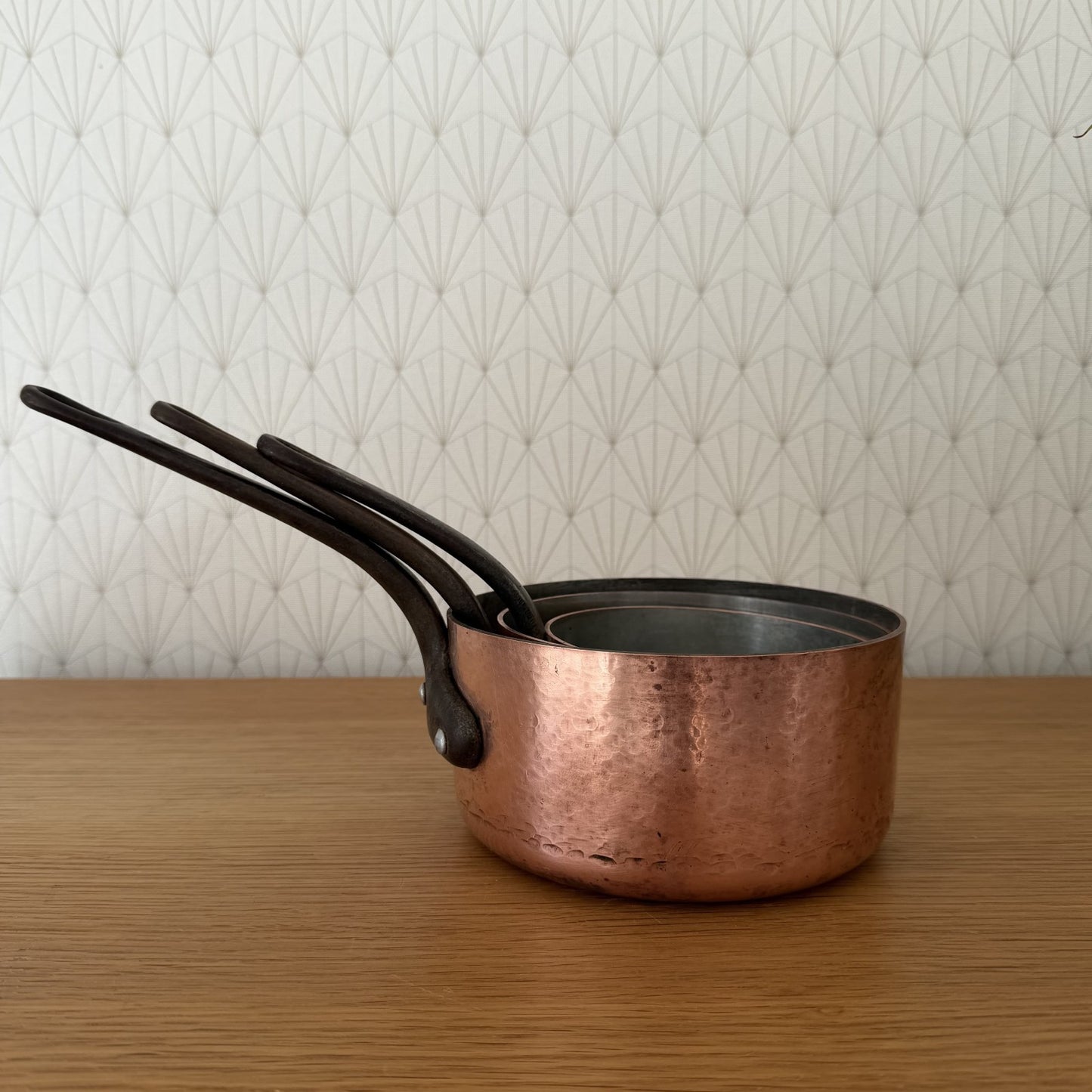 French Copper Pans Set Tin Lined Vintage Hammered Cookware 1302261 Unbranded