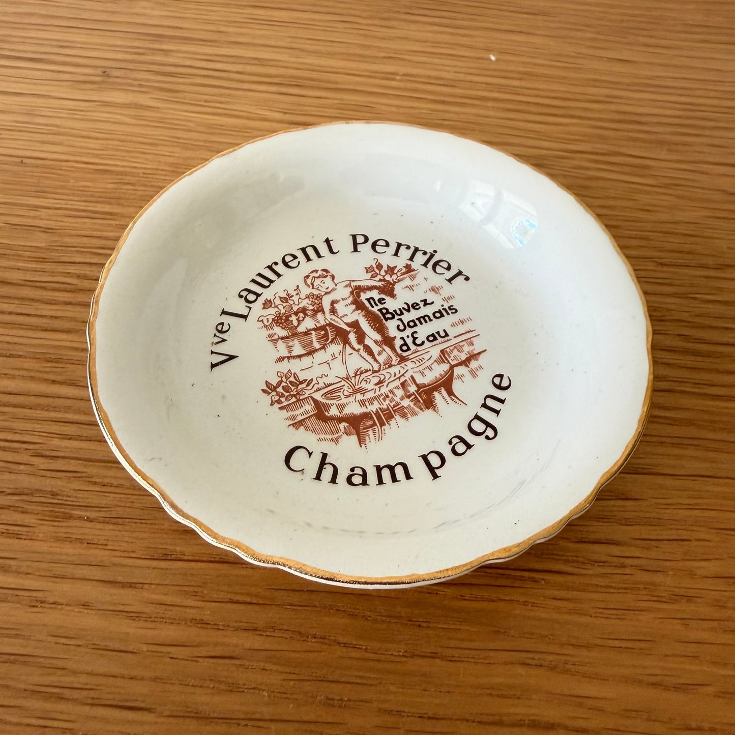 Vintage Laurent Perrier Champagne Ashtray French Porcelain Gold Rim 2507259 Laurent Perrier