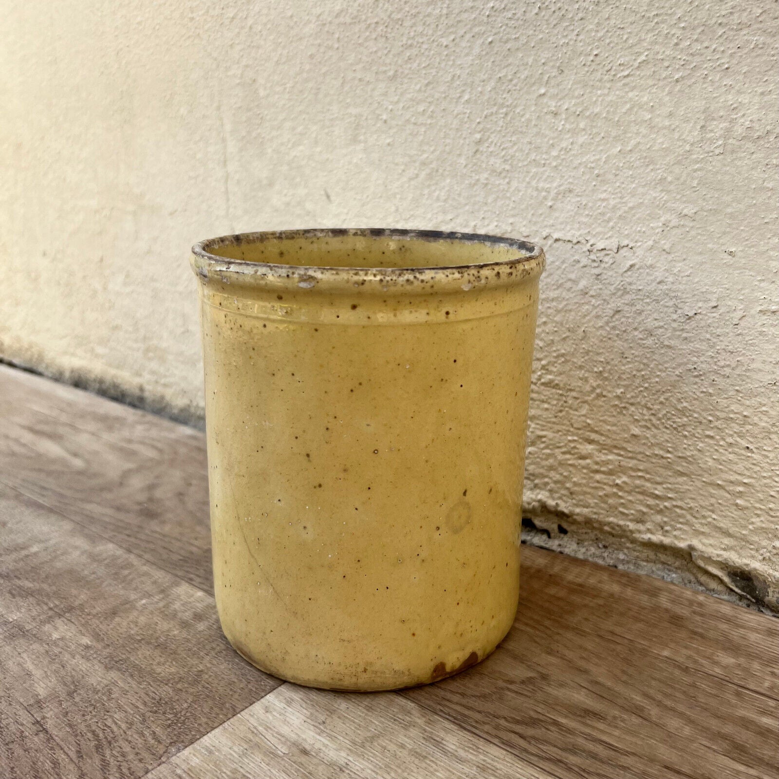 HANDMADE GLAZED YELLOW ANTIQUE FRENCH CONFIT JAM POT SMALL TERRACOTTA 6" 1210245 - Fleamarketfrance