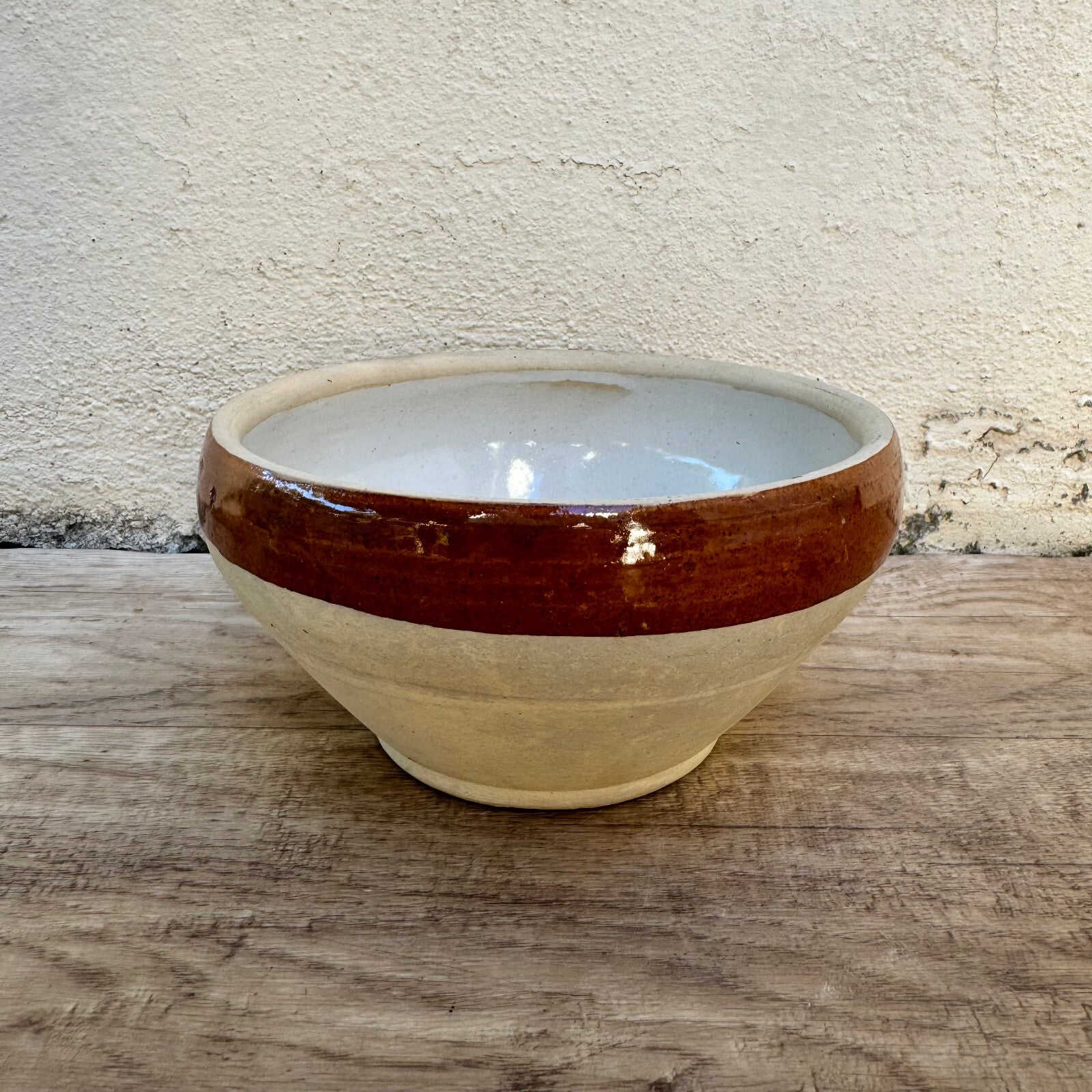 French Stoneware Bowl Brown Band Mixing Salad Vintage 6 1/4" 18102315 Fleamarketfrance