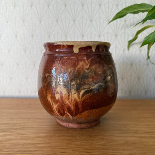 HANDMADE GLAZED RED YELLOW ANTIQUE FRENCH HONEY POT TERRACOTTA 1904258