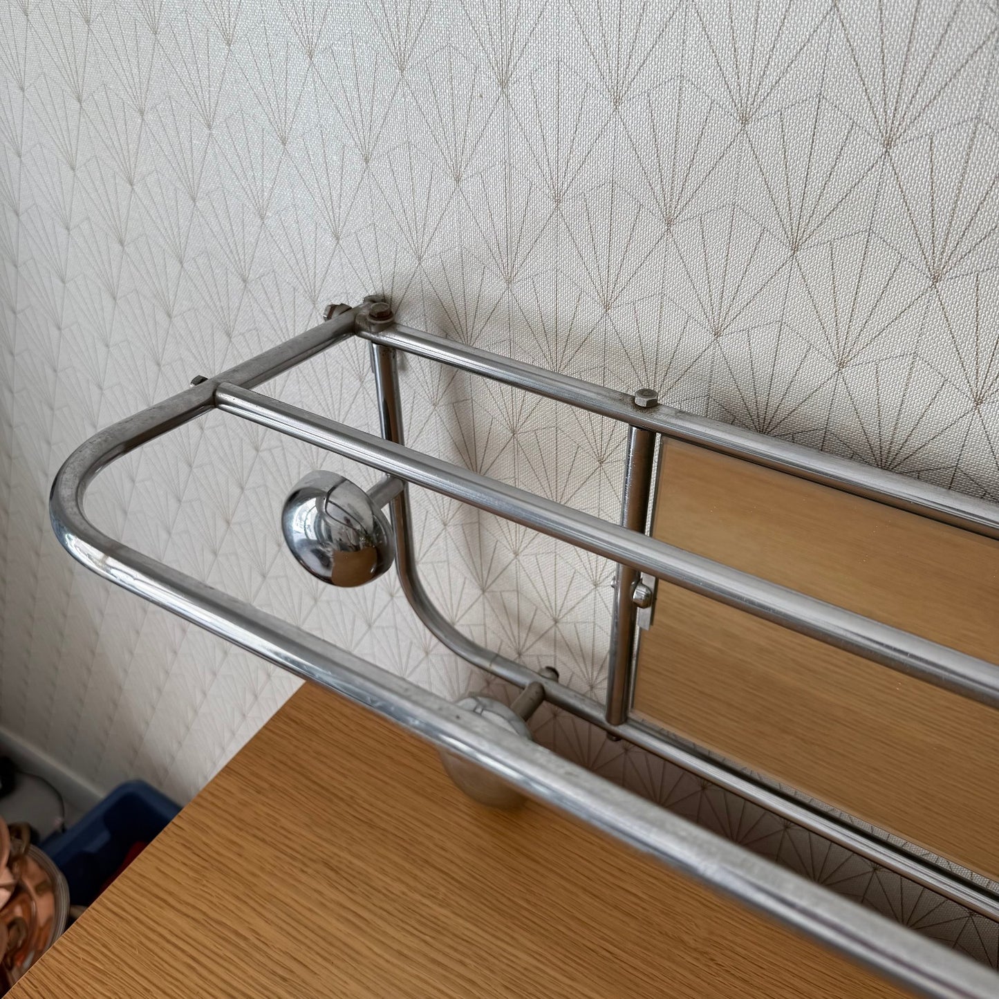 Vintage French Metal 4 Hook Coat Rack/Wall-Mounted Mirror Storage 0407251 Unbranded