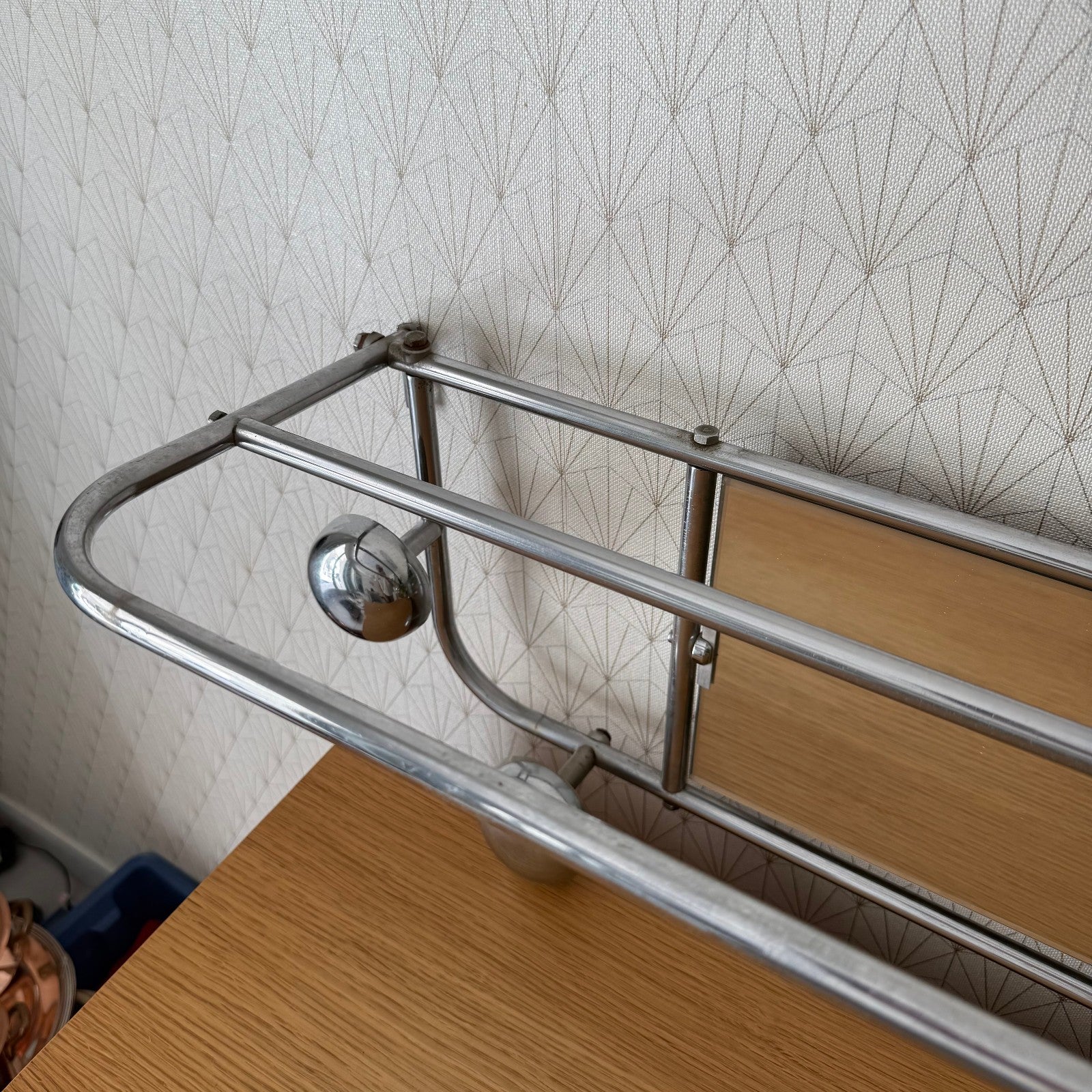 Vintage French Metal 4 Hook Coat Rack/Wall-Mounted Mirror Storage 0407251 Unbranded