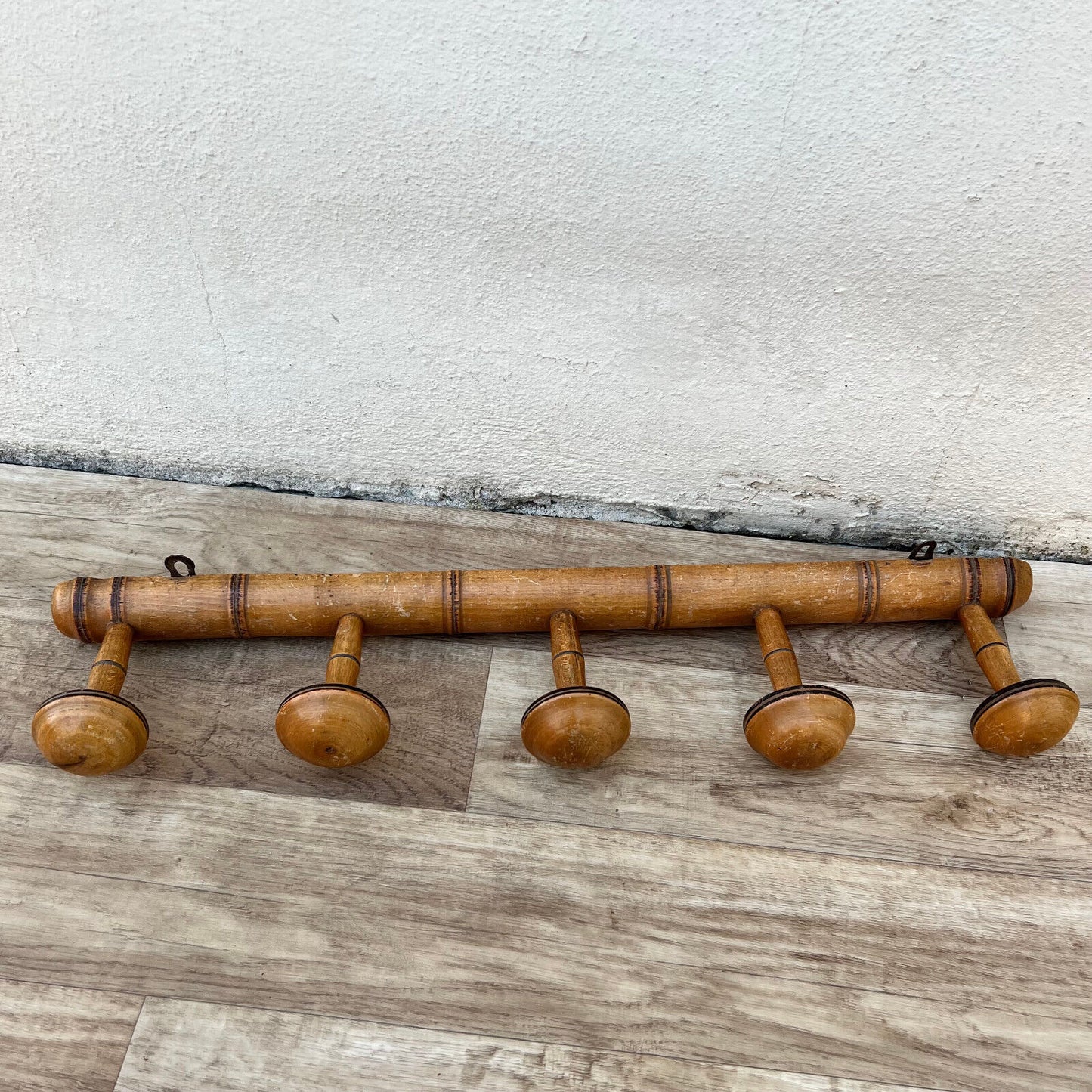 Antique French Coat Hook Hat 5 Pegs Hanger Faux Bamboo rack 12102423 - Fleamarketfrance