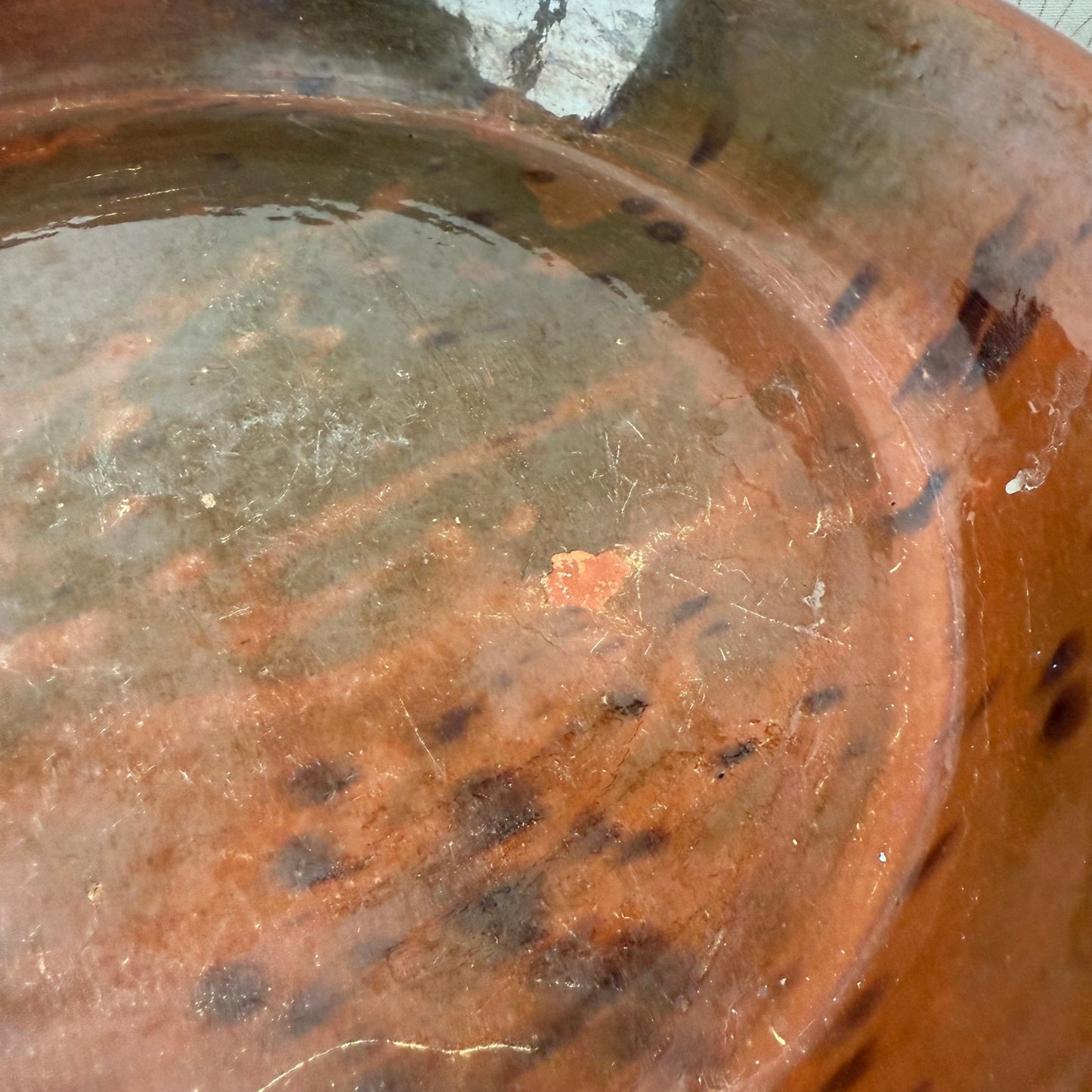 Large French 16 1/4 pottery Brown Fruit bowl Provence Vintage Tian 04072512