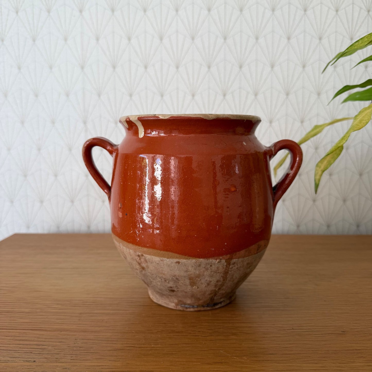 Antique French Confit Pot Glazed Terra Cotta 2-Handle Vessel 17.5cm 1506268 Unmarked