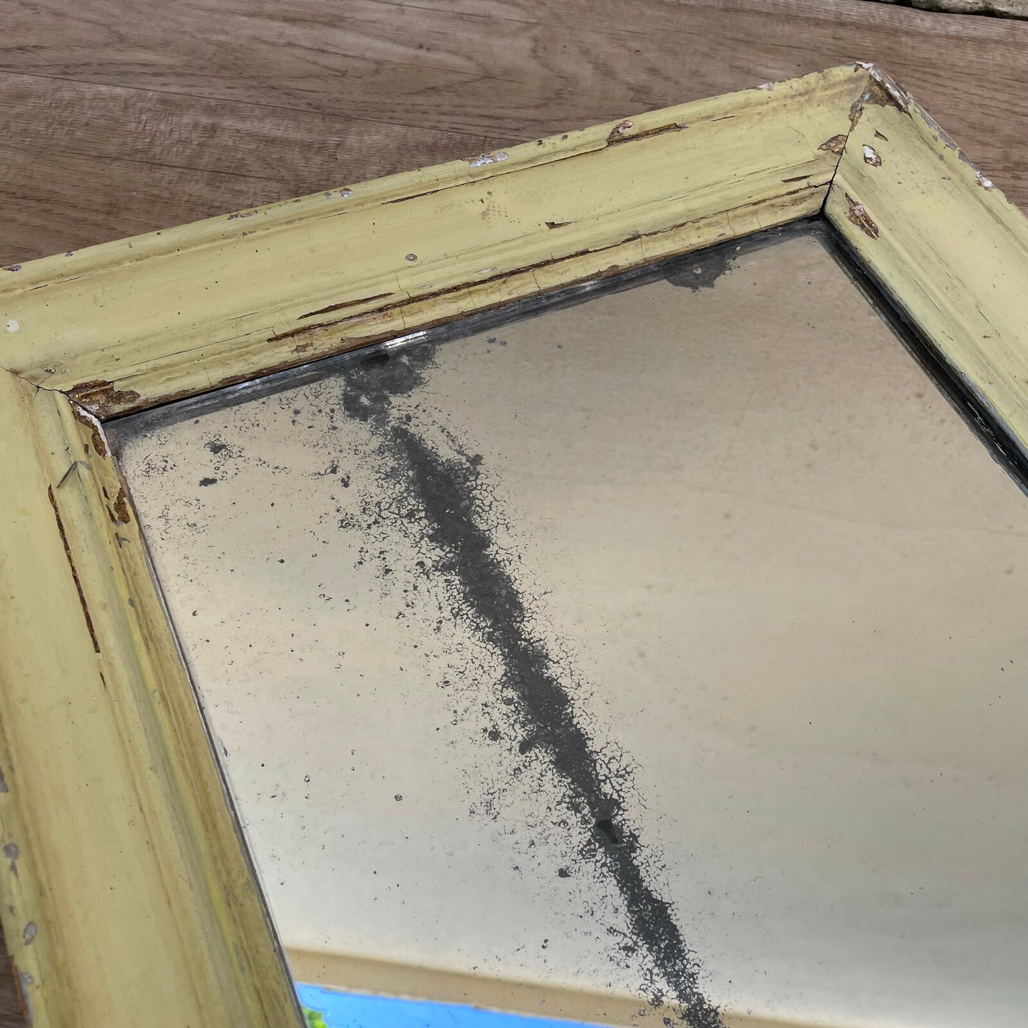 French Vintage Mirror Distressed Yellow Wood Frame Wall Hanging 1602229 Fleamarketfrance