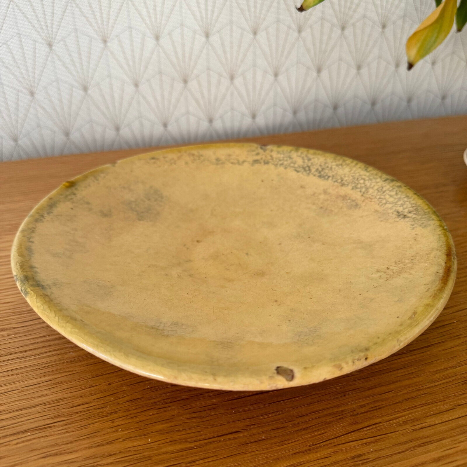 Antique yellow glazed French Pottery Plate omelette turner plate 15062417 - Fleamarketfrance