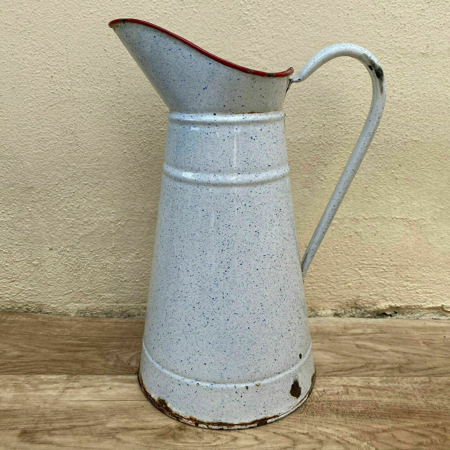 Vintage French Enamel Pitcher White Red Rim Graniteware Water Jug 08112010 Unbranded