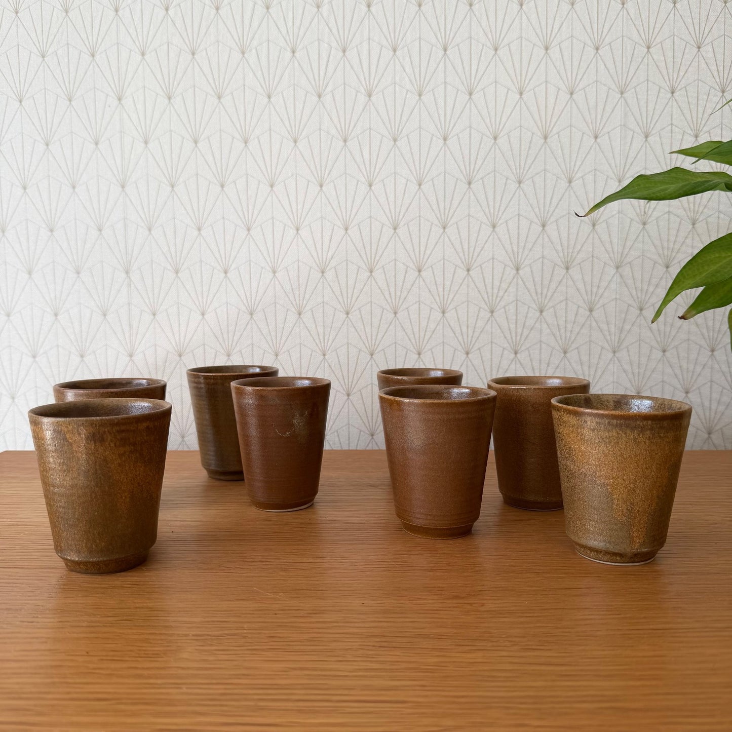 set of 8 GRESPOTS DIGOIN French VINTAGE STONEWARE cups glasses 1912252 Fleamarketfrance : French vintage and antique decor