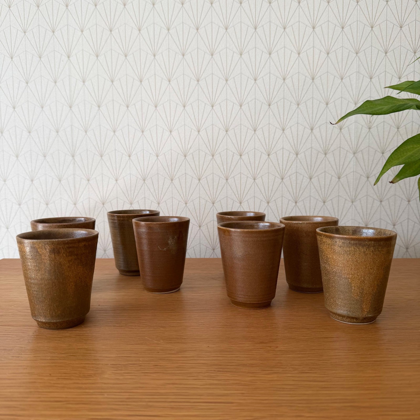 set of 8 GRESPOTS DIGOIN French VINTAGE STONEWARE cups glasses 1912252 Fleamarketfrance : French vintage and antique decor