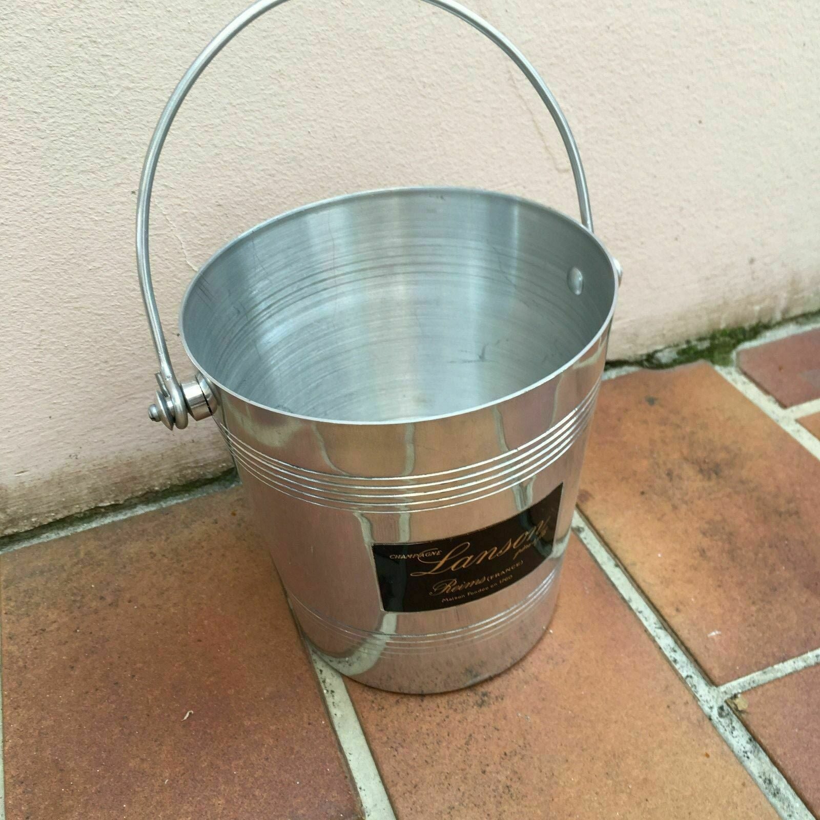 Vintage French Lanson Champagne Ice Bucket Cooler Polished Metal TINY Lanson