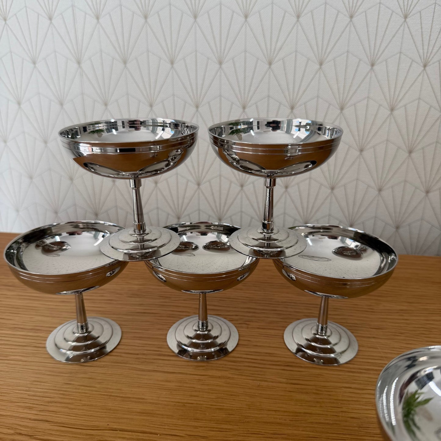 Set Of 6 Vintage French Inox Stainless Goblet Ice Cream Cup LETANG REMY 0111252