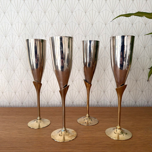 Vintage 4 silver gold champagne flutes silverplate glasses set 1805268 International Silver