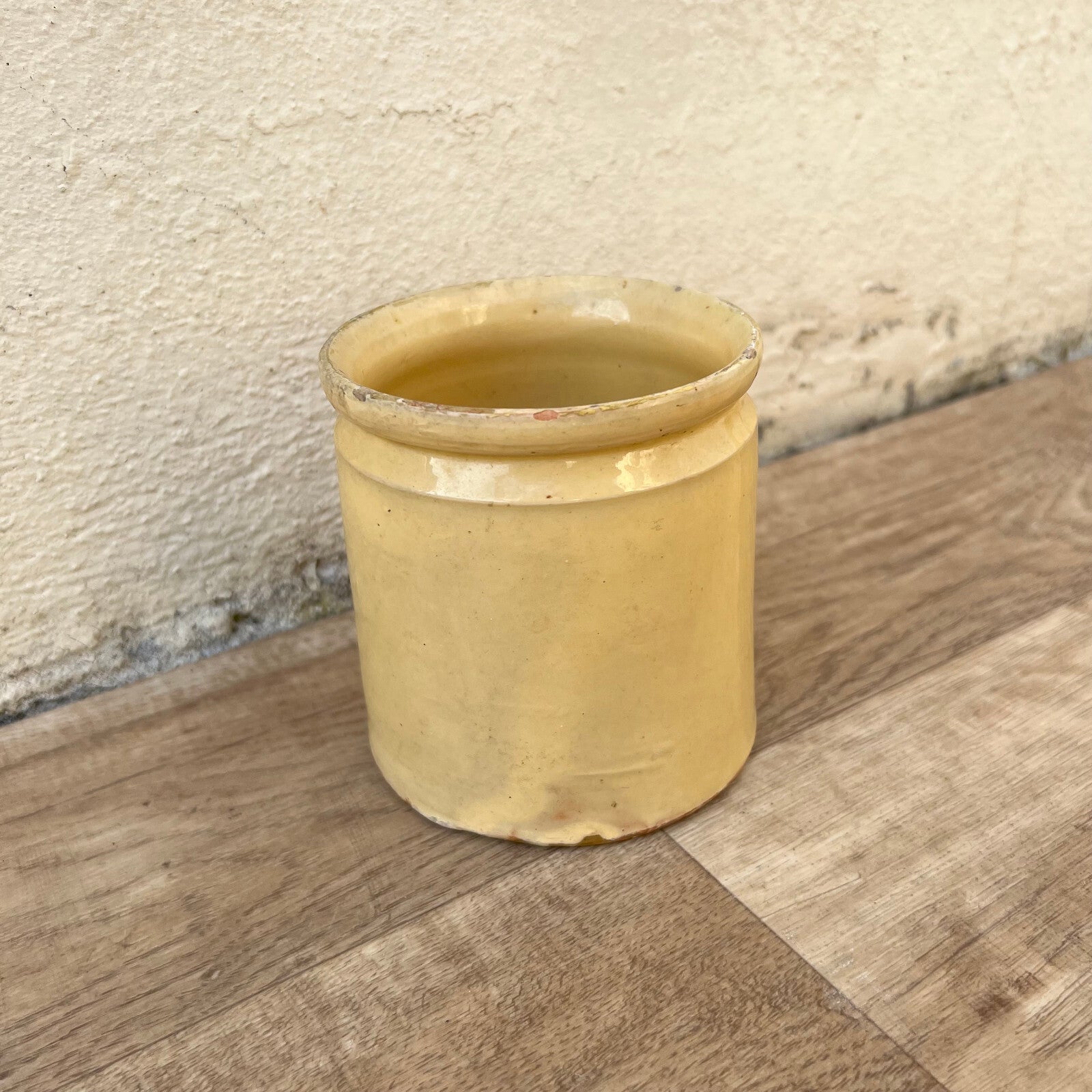 Antique French Jam Pot Yellow Glazed Terracotta Handmade 12102411 Unmarked