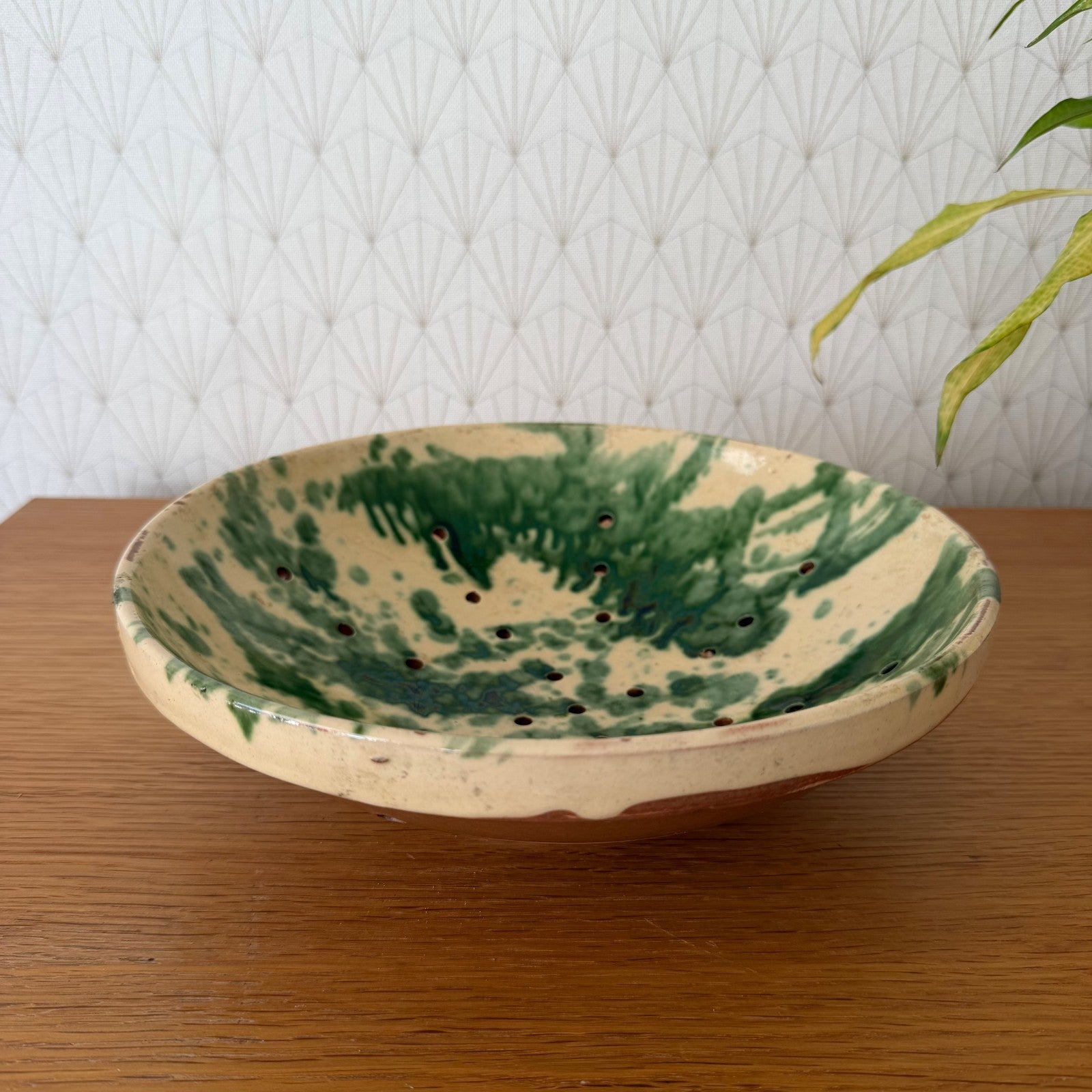Vintage French Pottery Glazed Fruit Bowl Perforated Drying Dish 1606265 Unmarked