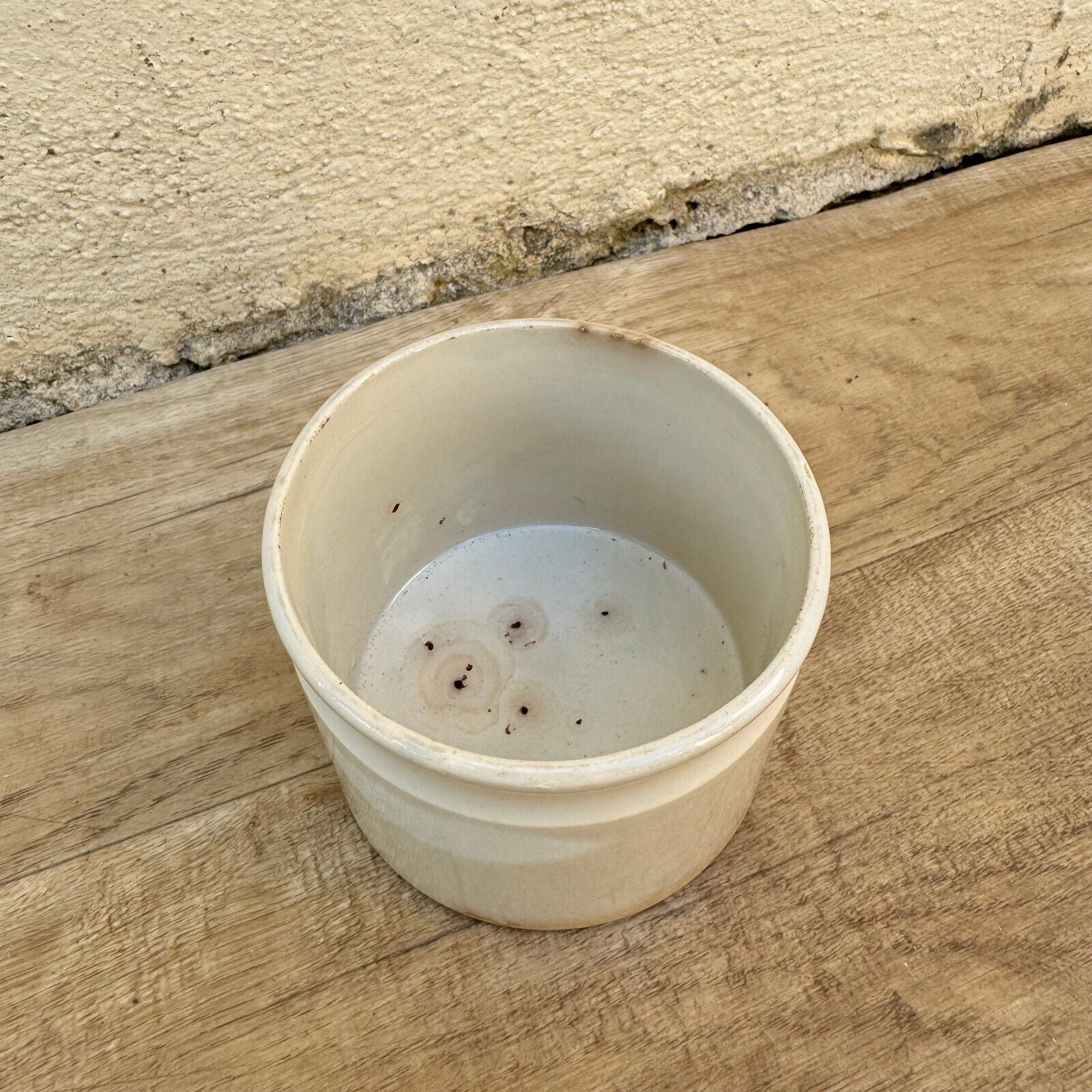 HANDMADE GLAZED White beige FRENCH CONFIT JAM POT SMALL CREIL MONTEREAU 09072413 - Fleamarketfrance