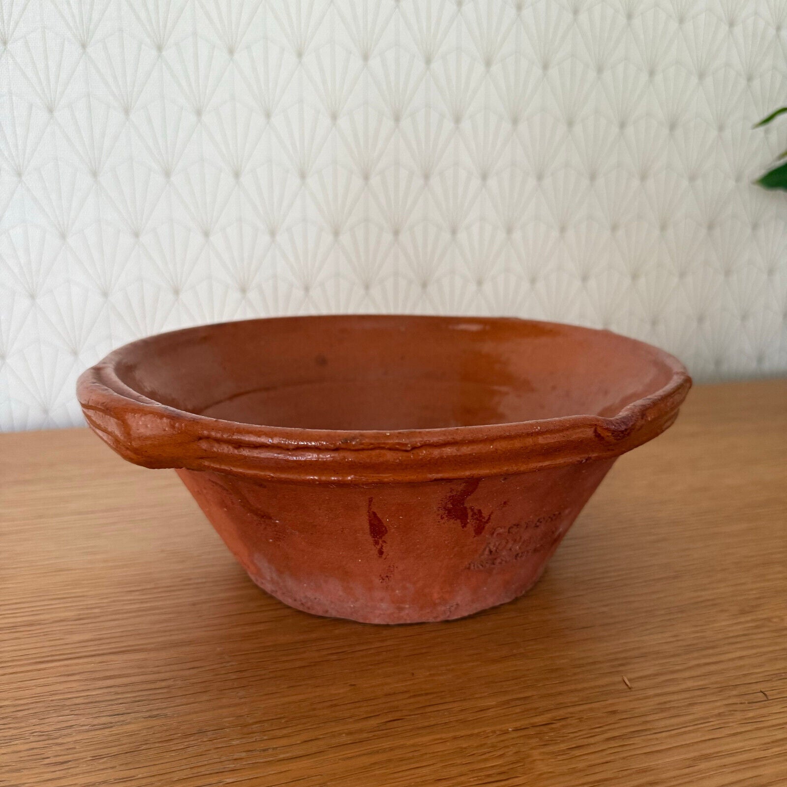 VINTAGE FRENCH GLAZED TERRACOTTA SALAD MIXING BOWL TERRINE TIAN 10 1/4" 0211242 - Fleamarketfrance