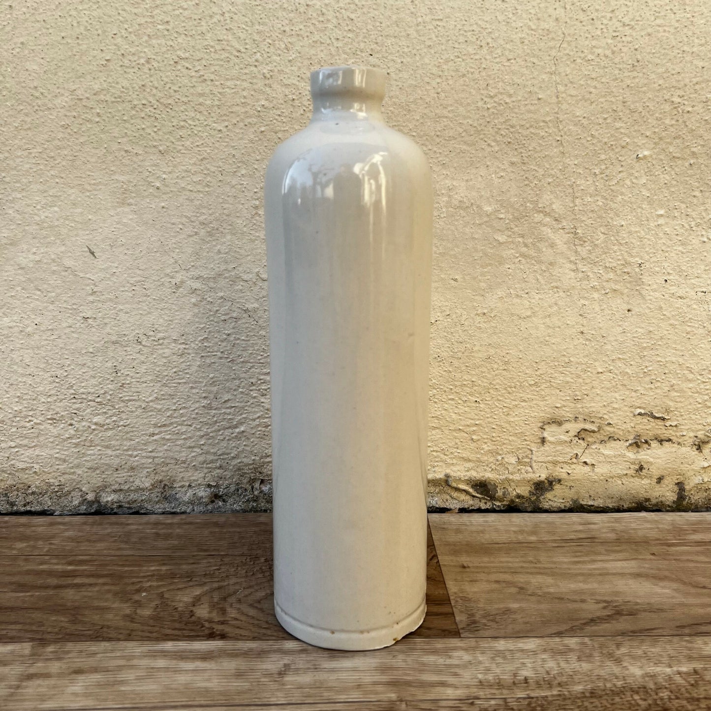 Antique French Stoneware Bottle Wine Jug Cream Glazed 9.5" 10022210 Unmarked
