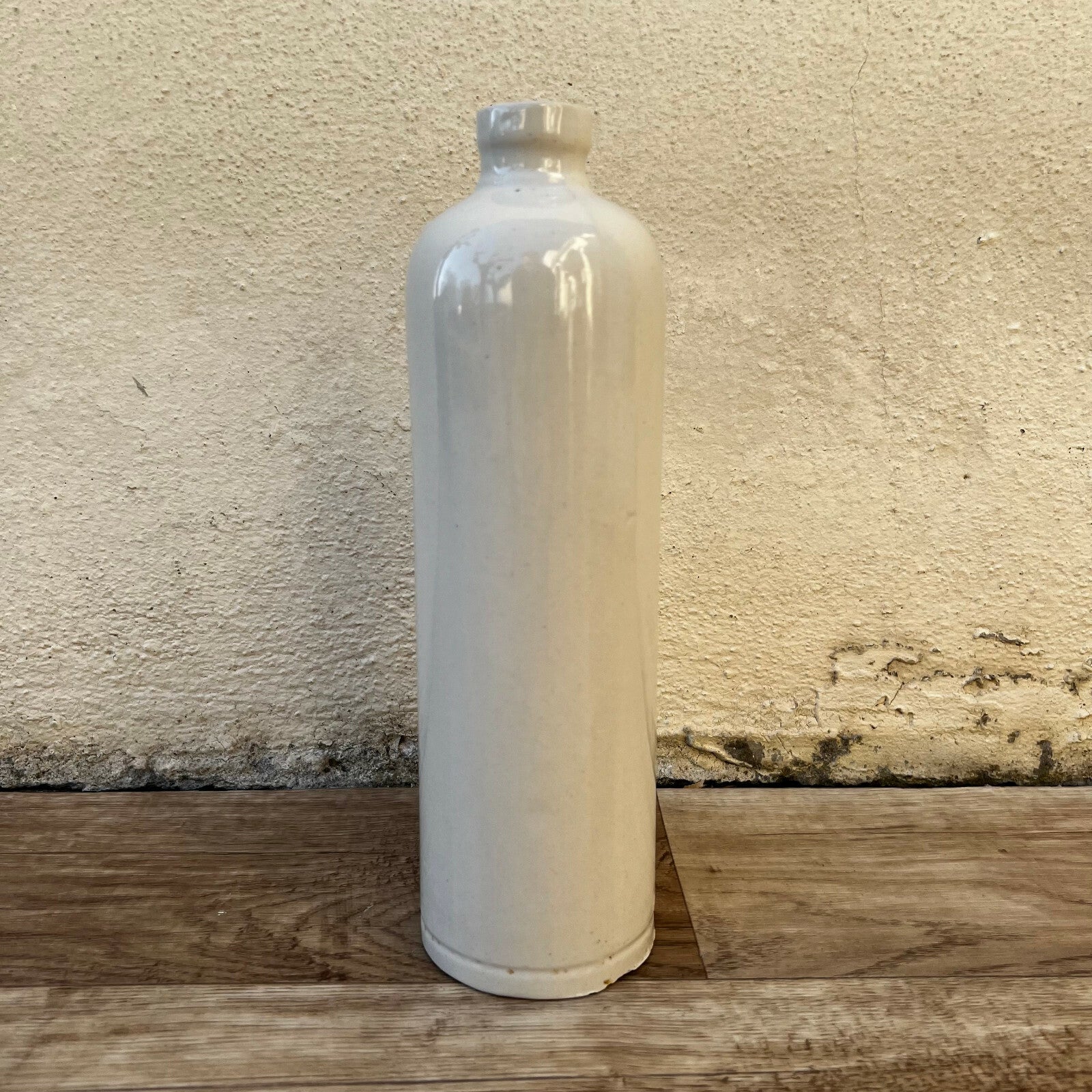 Antique French Stoneware Bottle Wine Jug Cream Glazed 9.5" 10022210 Unmarked