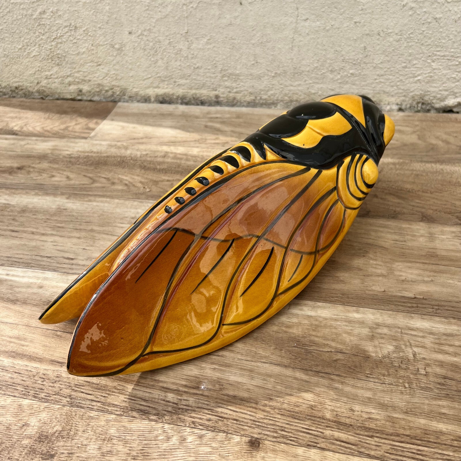 Vintage French MAJOLICA CICADA WALL POCKET VASE Provence BIG 3009222 Unmarked