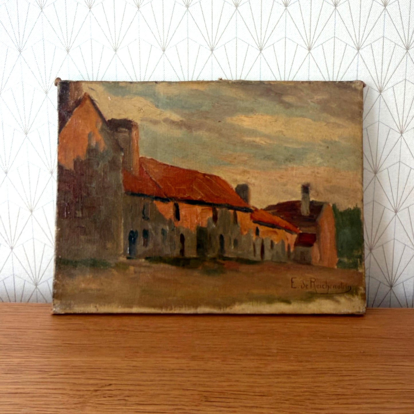 Vintage French Village Painting E. de Reichenstein Artist Oil Canvas 2805264 Fleamarketfrance