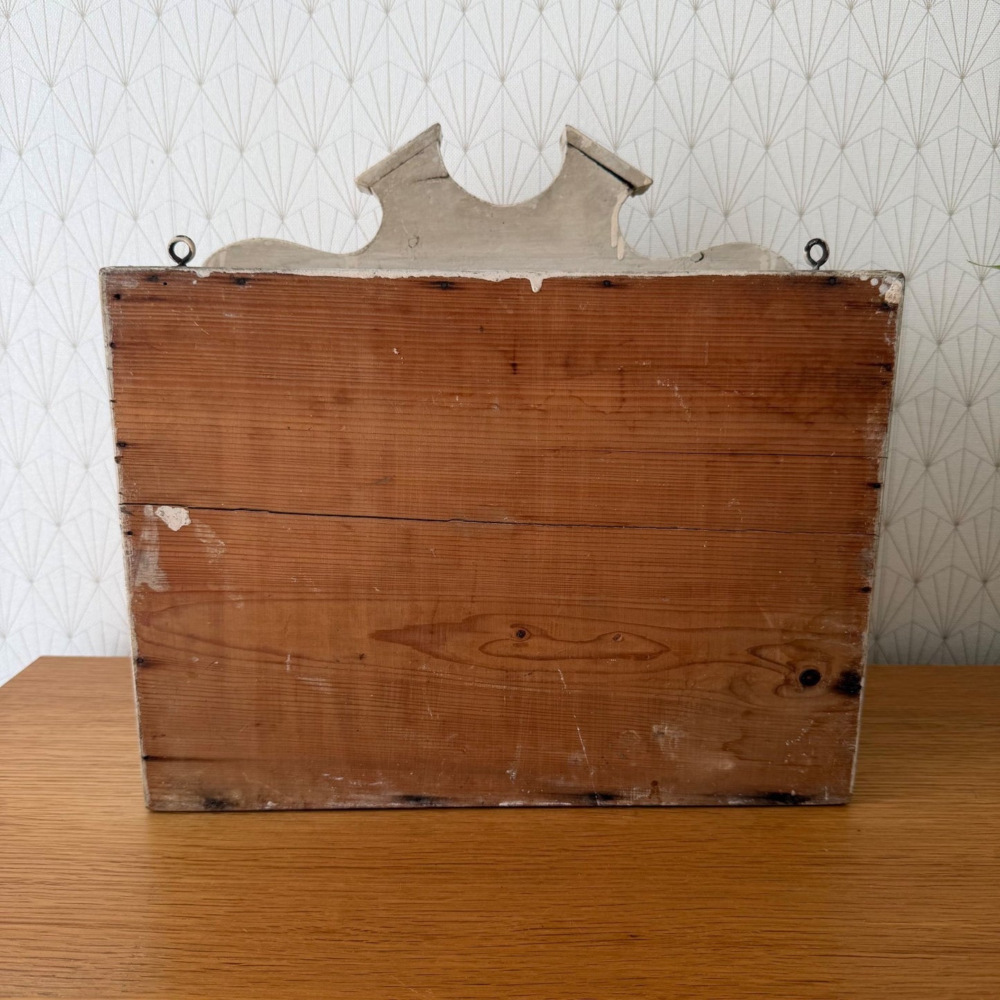 French Antique Wall Shelf Wooden Crown Pediment 3 Tiers Vintage 1908261 Wooden