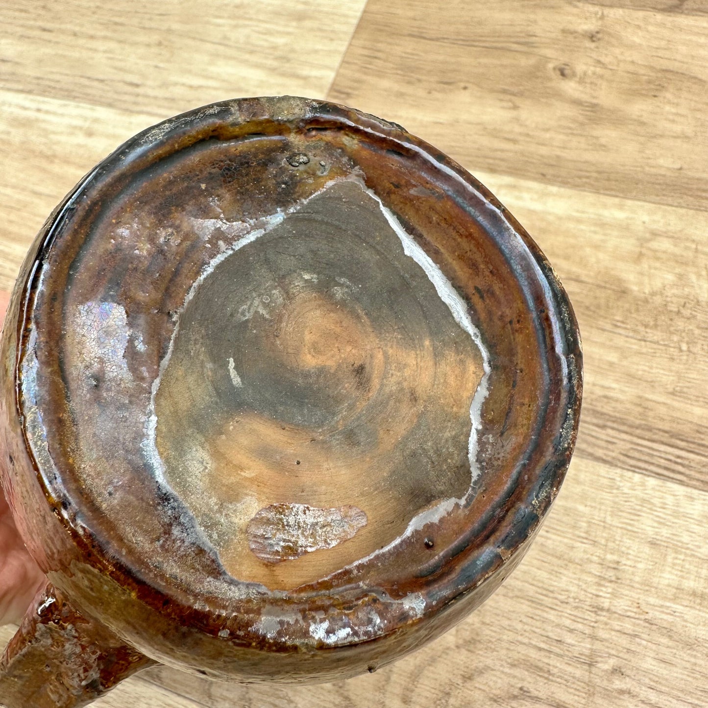 Vintage French Pottery Pitcher Brown Ceramic Handmade 1930s Rustic 1611238 Unmarked