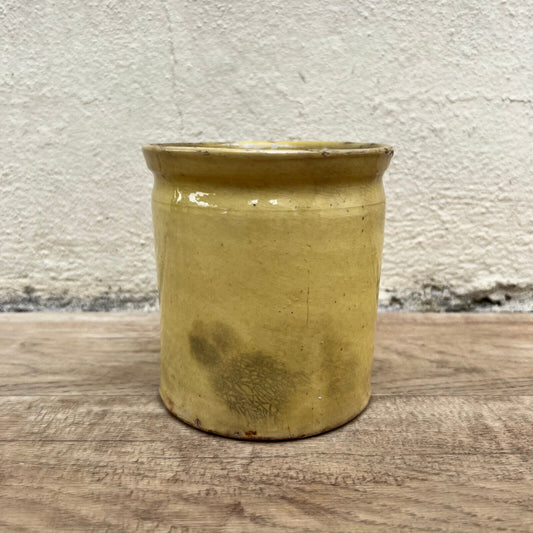 HANDMADE GLAZED YELLOW ANTIQUE FRENCH CONFIT JAM POT TERRACOTTA 4 3/4" 1107224 - Fleamarketfrance