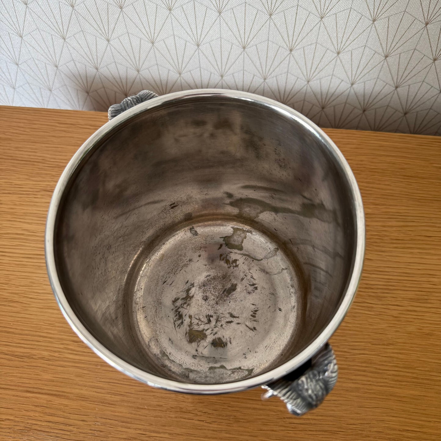 Vintage French Champagne Silverplate Ice Bucket Cooler Ram Head Handles 2704257