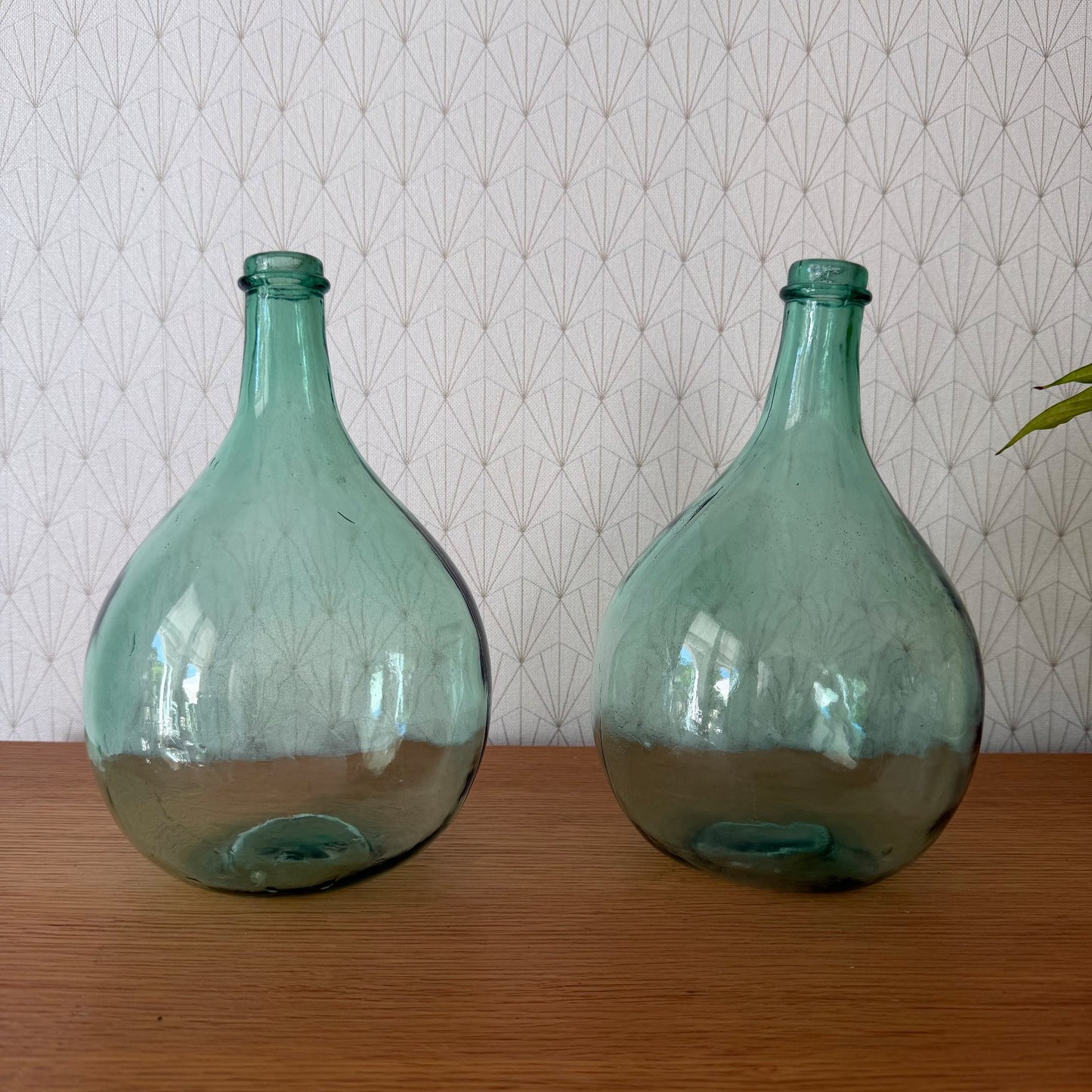 Set 2 French Demijohn Dame Jeanne Green Light Glass Bottles 2505263 Fleamarketfrance