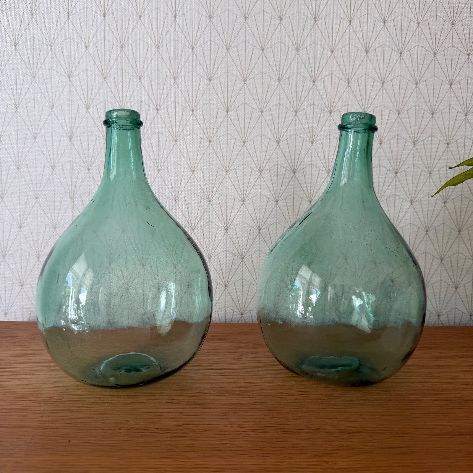 Set 2 French Demijohn Dame Jeanne Green Light Glass Bottles 2505263 Fleamarketfrance