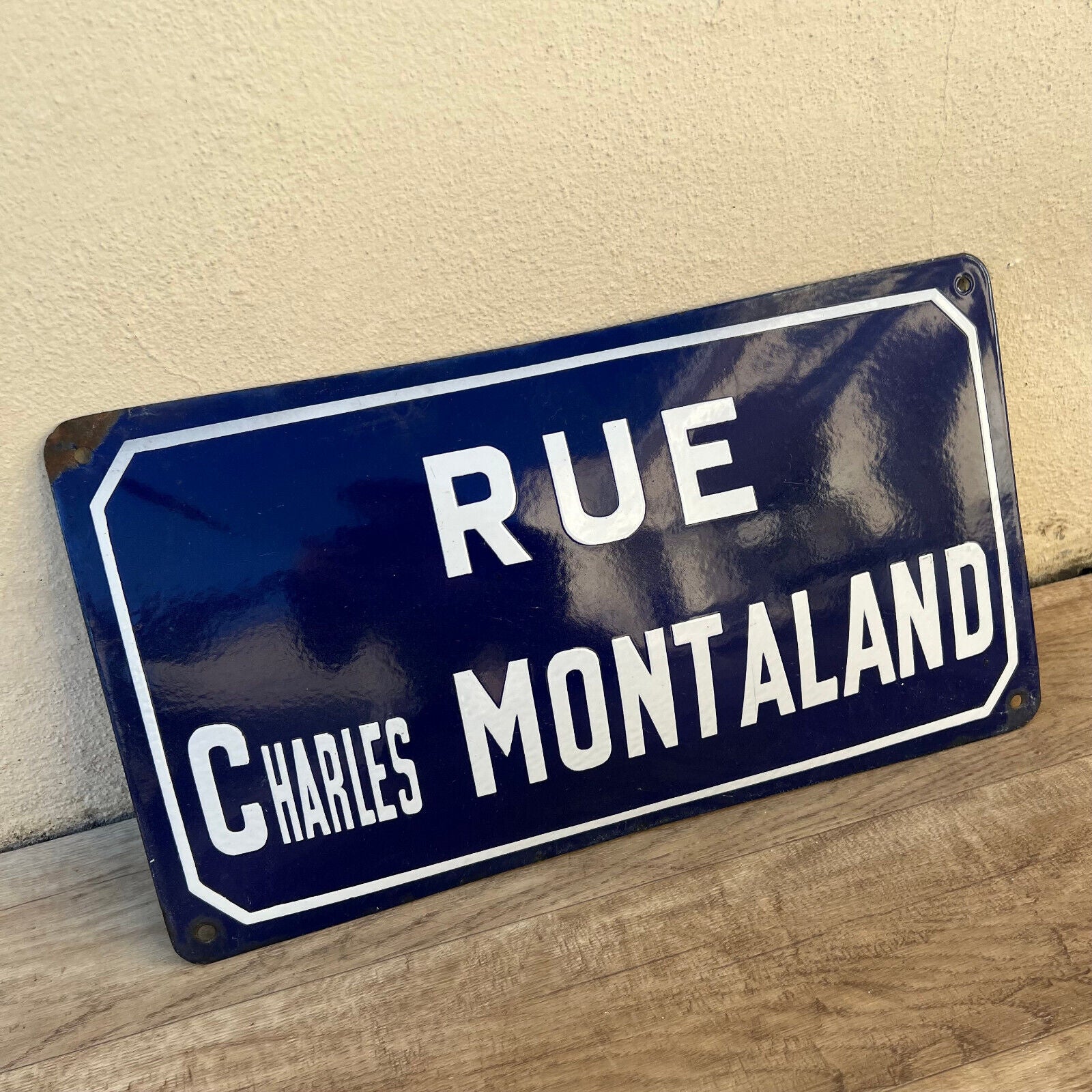 Old French Street Enameled Sign Plaque Arched Bombed - vintage MONTALAND 0903252 - Fleamarketfrance