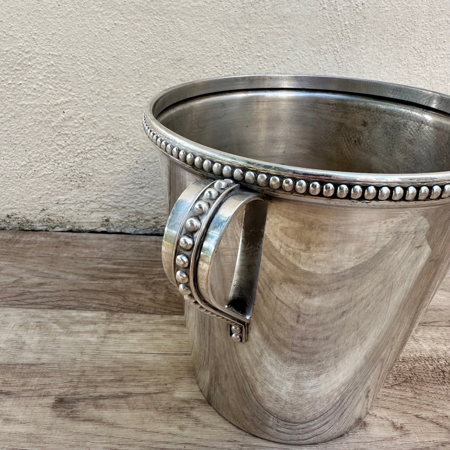 French Champagne Bucket Silver Plated Wine Cooler Beaded Rim Vintage 2802254 Unbranded